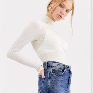 Topshop Mesh Cream Funnel Turtleneck